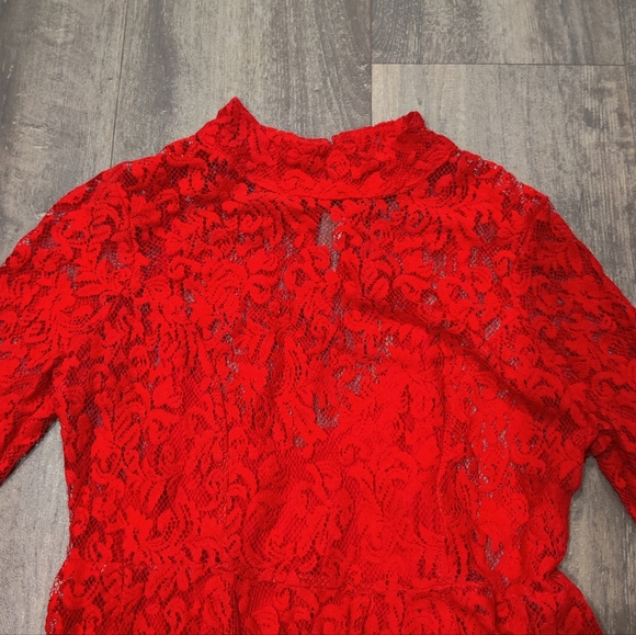 Free People Hearts Delight Red Lace Long Sleeve Dress - Picture 4 of 9